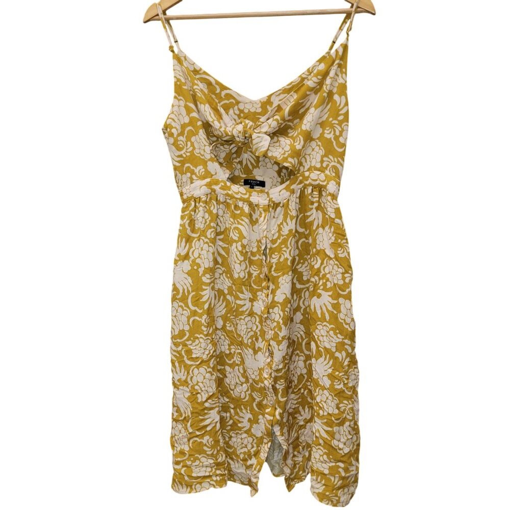 Frnch Paris Womens Floral Sleeveless Dress L Cotton Blend Mustard & White - Picture 2 of 6